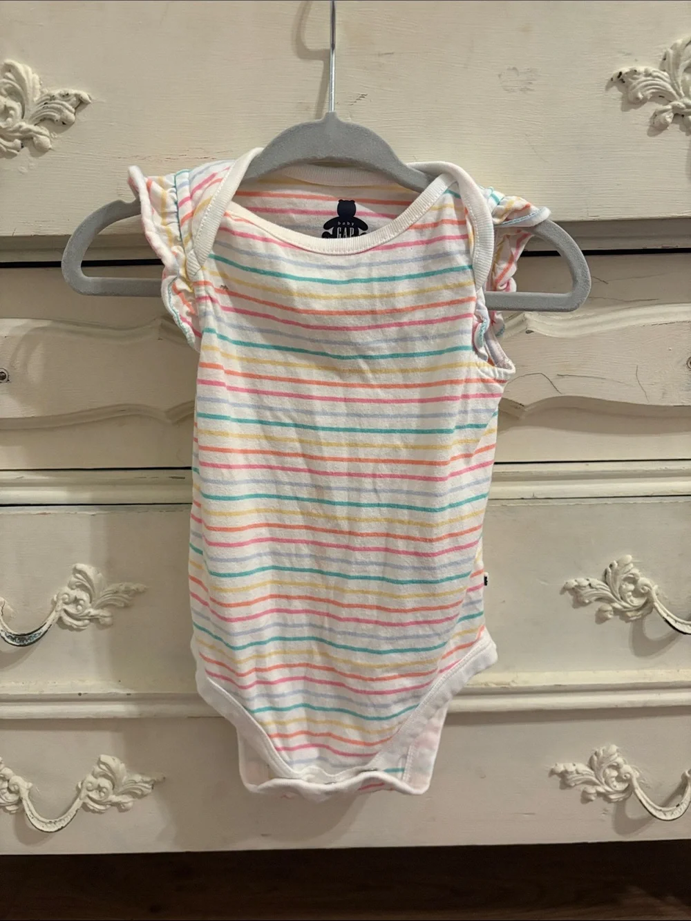 GAP Pastel Multi-Stripe Ruffle Sleeve Bodysuit